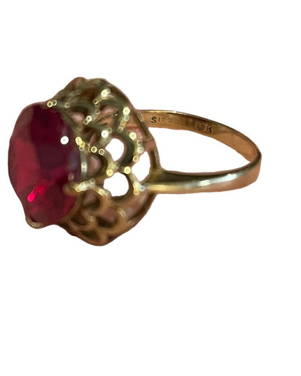 Vintage 10k Gold Ruby fany ornate dinner ring SIFFARI Sz 8