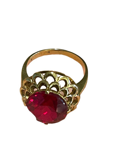 Vintage 10k Gold Ruby fany ornate dinner ring SIFFARI Sz 8