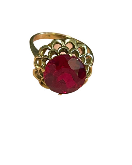 Vintage 10k Gold Ruby fany ornate dinner ring SIFFARI Sz 8