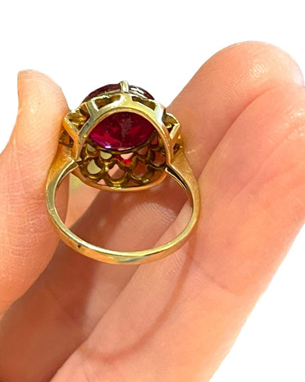 Vintage 10k Gold Ruby fany ornate dinner ring SIFFARI Sz 8