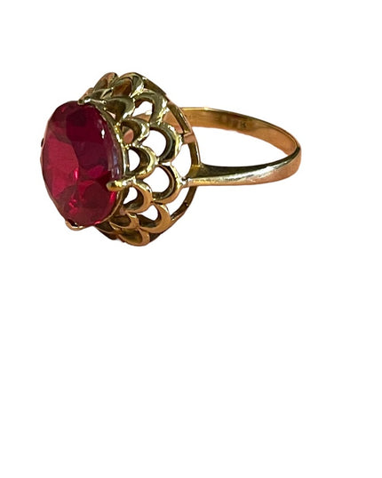Vintage 10k Gold Ruby fany ornate dinner ring SIFFARI Sz 8