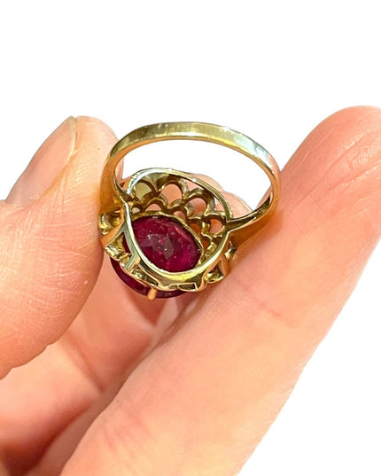 Vintage 10k Gold Ruby fany ornate dinner ring SIFFARI Sz 8