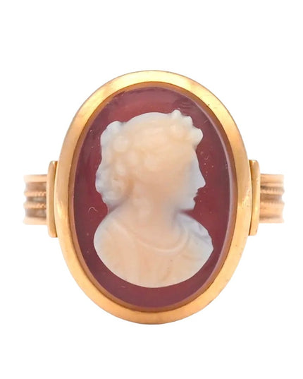 ANTIQUE VICTORIAN HIGH RELIEF CARNELIAN CAMEO RING 10K YELLOW GOLD SIZE 6 1800s