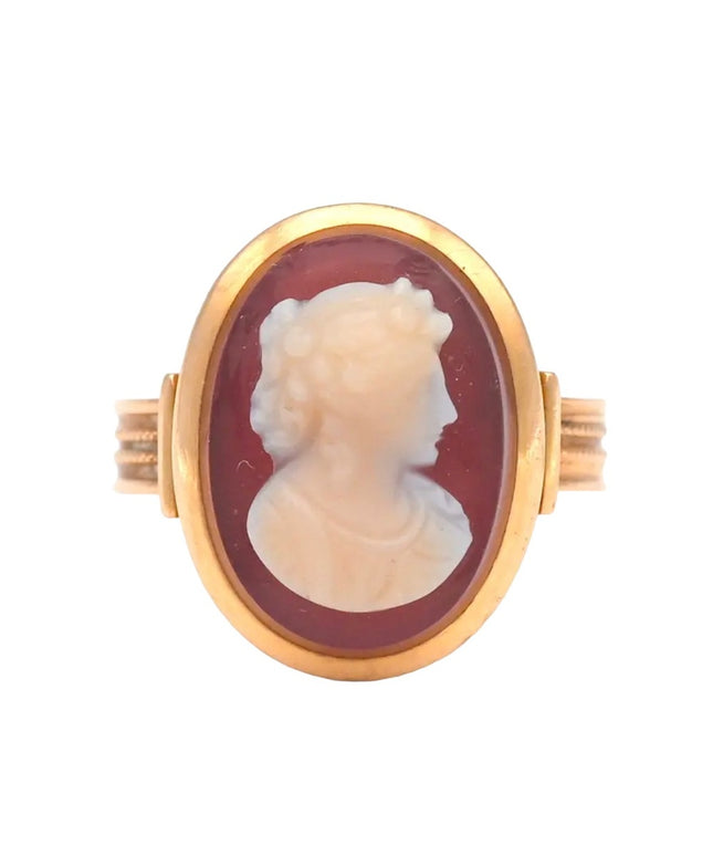 ANTIQUE VICTORIAN HIGH RELIEF CARNELIAN CAMEO RING 10K YELLOW GOLD SIZE 6 1800s