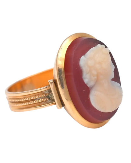 ANTIQUE VICTORIAN HIGH RELIEF CARNELIAN CAMEO RING 10K YELLOW GOLD SIZE 6 1800s