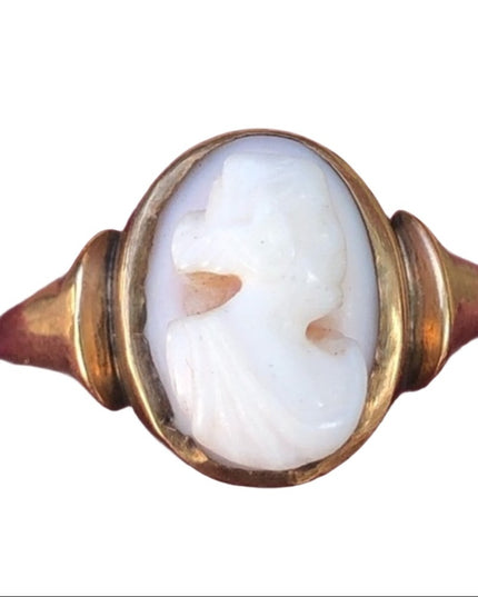 - Antique 14k gold Victorian late 1800s angel coral carved cameo ring