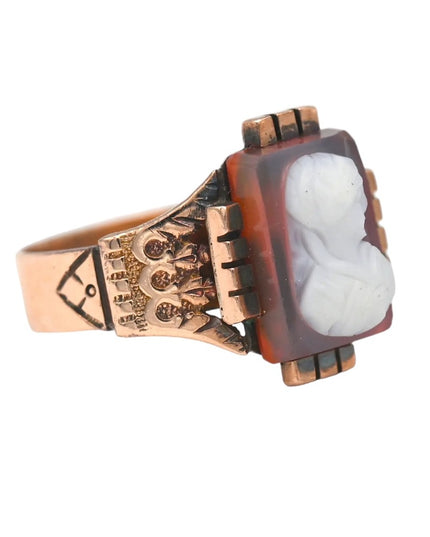 ANTIQUE VICTORIAN CARVED CARNELIAN CAMEO RING 10K YELLOW GOLD SIZE 6.5 1800s