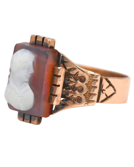 ANTIQUE VICTORIAN CARVED CARNELIAN CAMEO RING 10K YELLOW GOLD SIZE 6.5 1800s