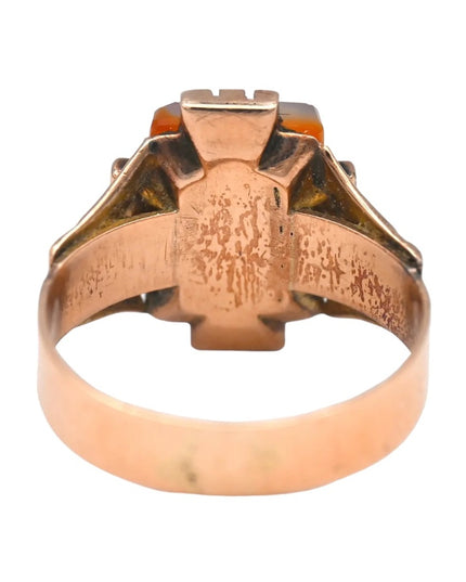 ANTIQUE VICTORIAN CARVED CARNELIAN CAMEO RING 10K YELLOW GOLD SIZE 6.5 1800s