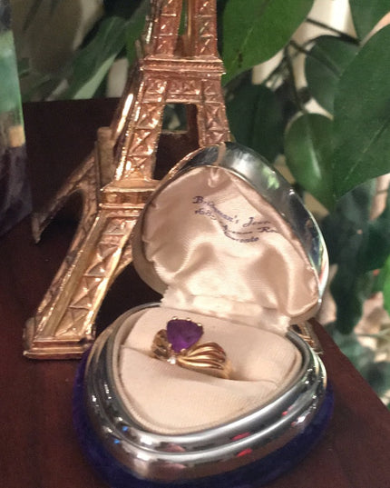 10k Gold Trillion cut Amethyst & Diamond ring