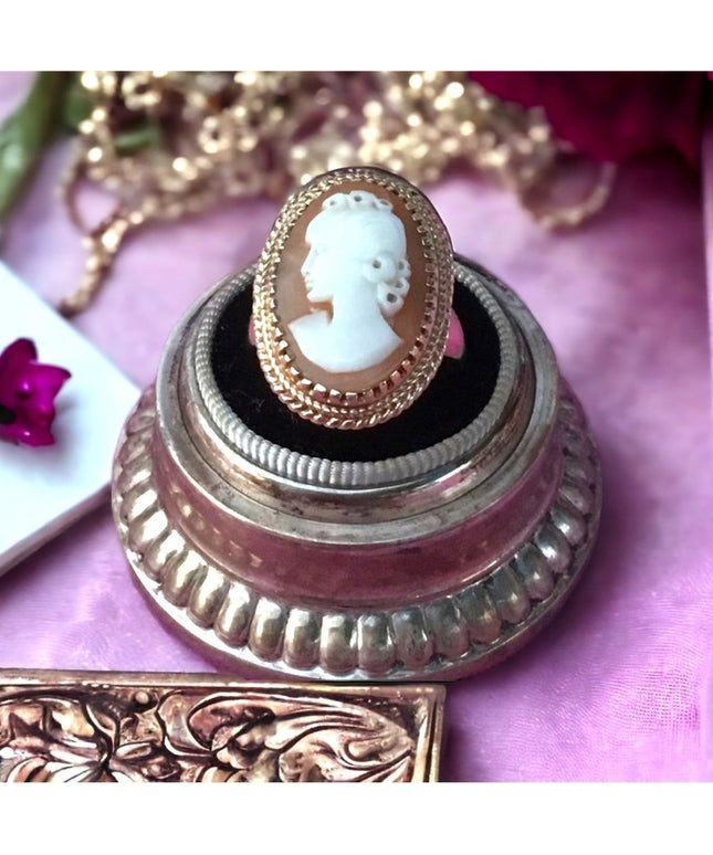 10k gold Shell Cameo ring vintage 1960s w/ appraisal