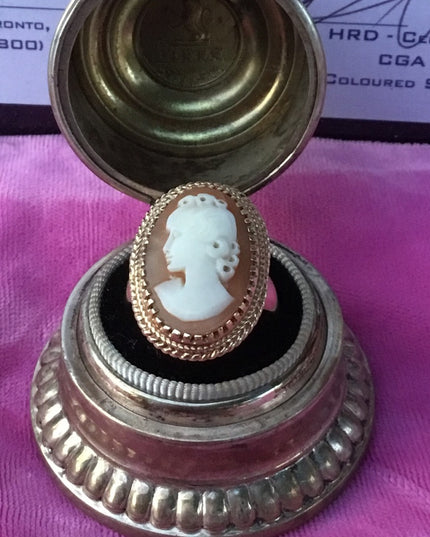 10k gold Shell Cameo ring vintage 1960s w/ appraisal