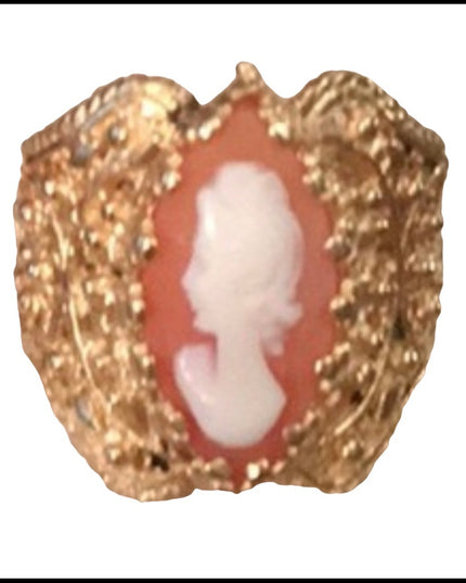 Vintage 14k Yellow Gold Shell Cameo filagree cocktail ring w/appraisal