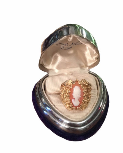Vintage 14k Yellow Gold Shell Cameo filagree cocktail ring w/appraisal