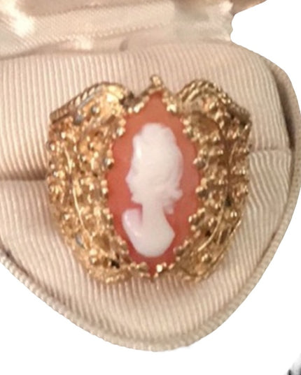 Vintage 14k Yellow Gold Shell Cameo filagree cocktail ring w/appraisal