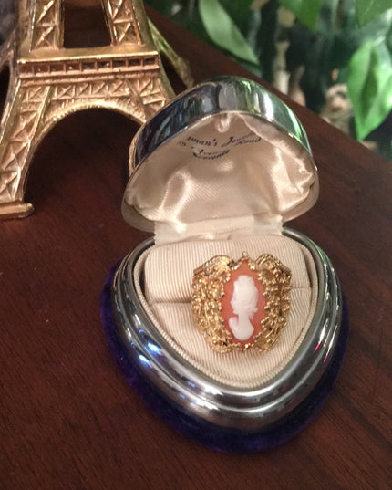 Vintage 14k Yellow Gold Shell Cameo filagree cocktail ring w/appraisal