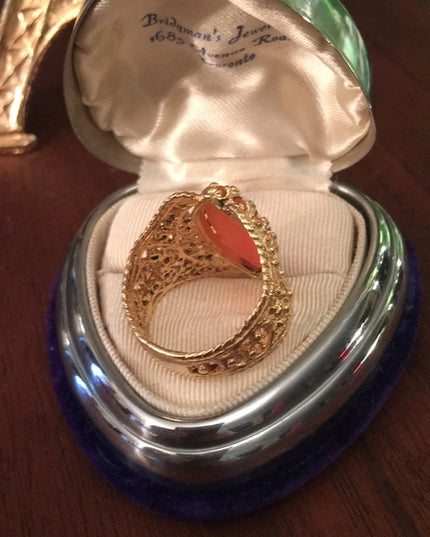 Vintage 14k Yellow Gold Shell Cameo filagree cocktail ring w/appraisal