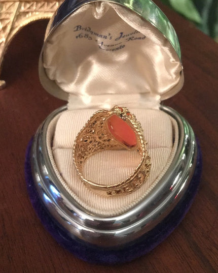 Vintage 14k Yellow Gold Shell Cameo filagree cocktail ring w/appraisal