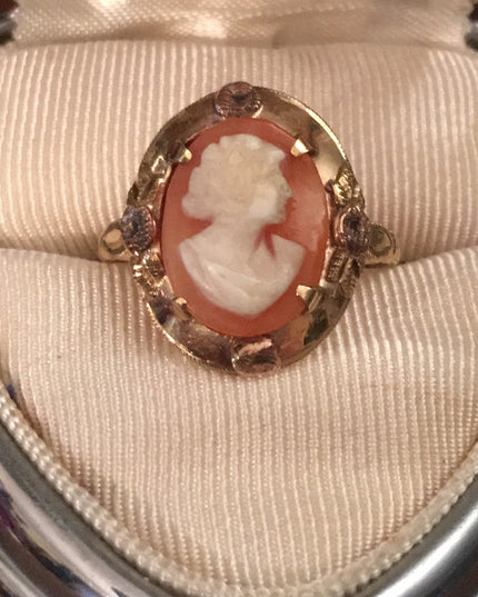 Victorian 10k gold shell cameo ring antique