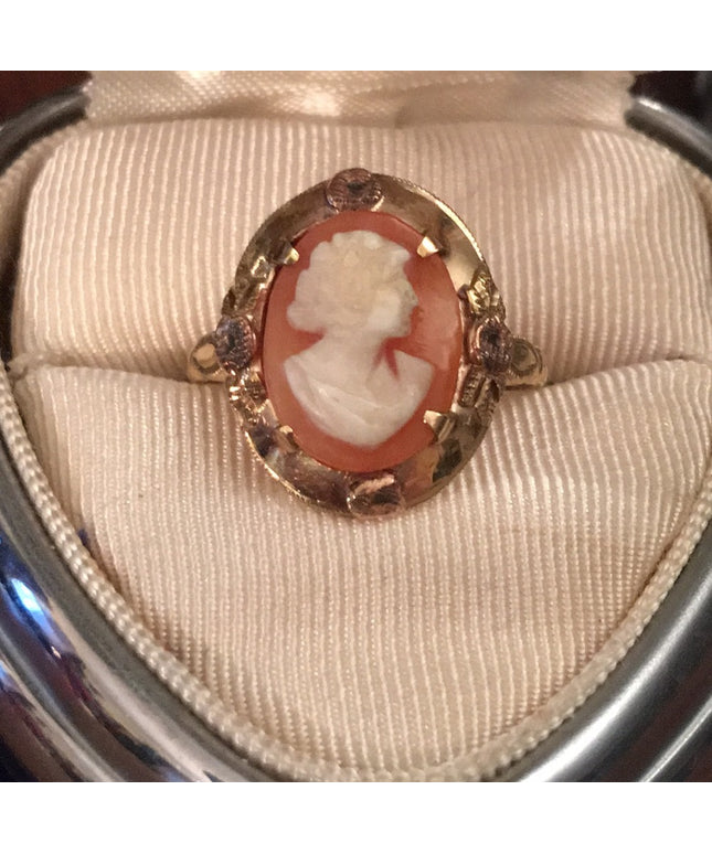 Victorian 10k gold shell cameo ring antique