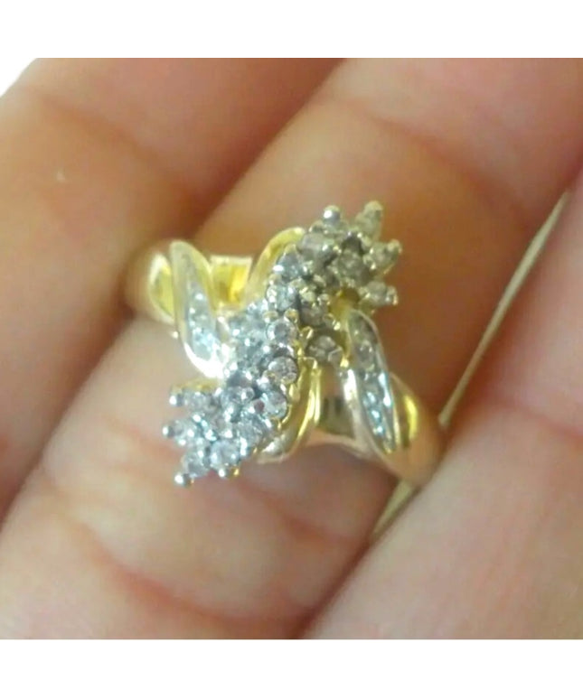 Stunning 14k Gold Diamond cluster fancy dinner ring