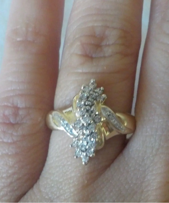 Stunning 14k Gold Diamond cluster fancy dinner ring