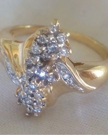 Stunning 14k Gold Diamond cluster fancy dinner ring