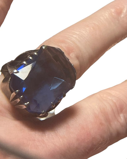 Antique sterling silver blue glass chunky handmade ring Sz7