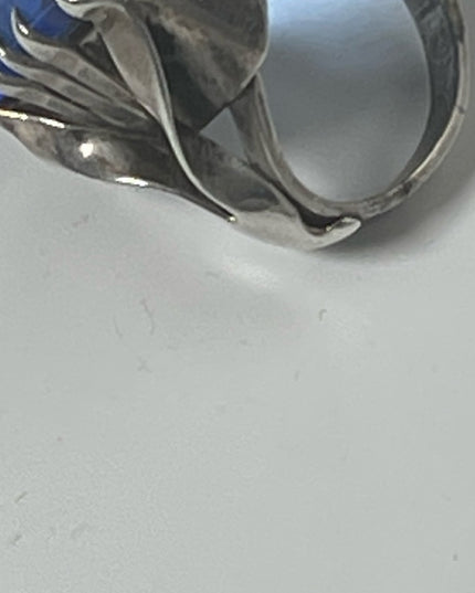 Antique sterling silver blue glass chunky handmade ring Sz7