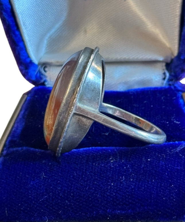 Antique 1920s Art Deco Large oval Scottish Moss Agate Stone ring