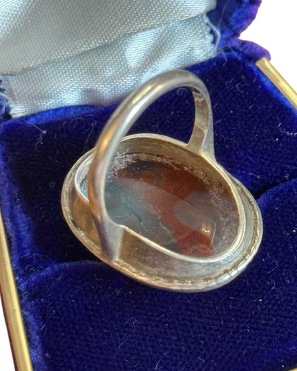 Antique 1920s Art Deco Large oval Scottish Moss Agate Stone ring