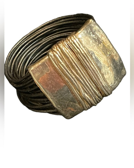 Sterling silver Modernist 925 Israel bracelet multi strand leather strap Handmad