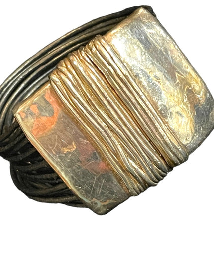Sterling silver Modernist 925 Israel bracelet multi strand leather strap Handmad