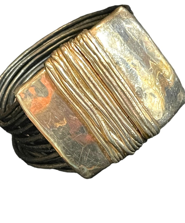 Sterling silver Modernist 925 Israel bracelet multi strand leather strap Handmad