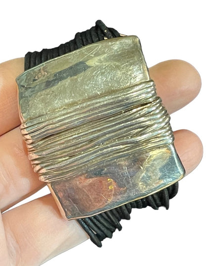 Sterling silver Modernist 925 Israel bracelet multi strand leather strap Handmad