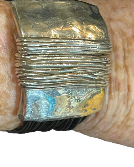 Sterling silver Modernist 925 Israel bracelet multi strand leather strap Handmad