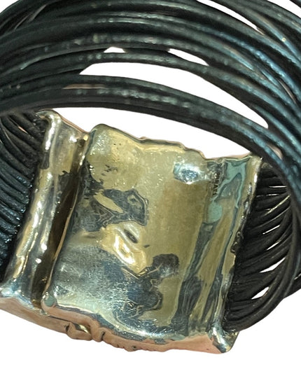 Sterling silver Modernist 925 Israel bracelet multi strand leather strap Handmad