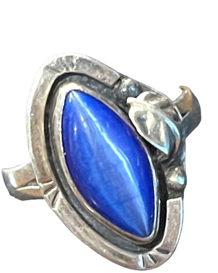 Vintage sterling silver blue Cats eye 925 Native southwestern ring Mexico