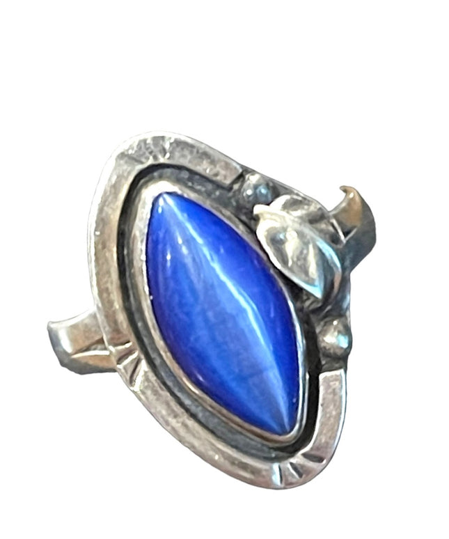 Vintage sterling silver blue Cats eye 925 Native southwestern ring Mexico