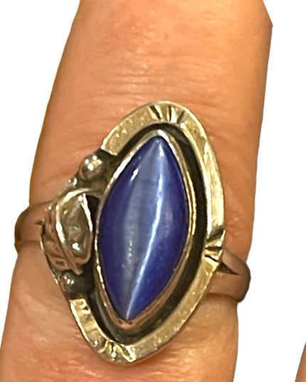Vintage sterling silver blue Cats eye 925 Native southwestern ring Mexico