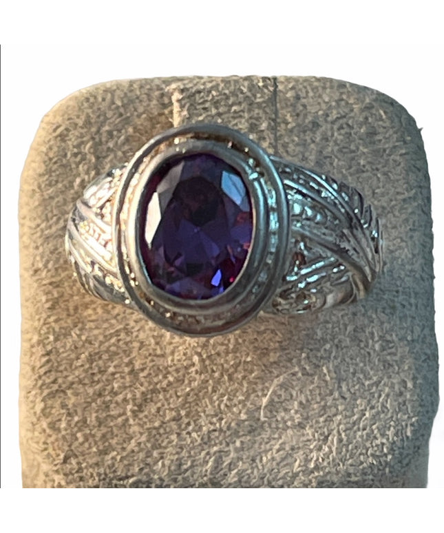 Sterling silver 925 amethyst ornate design ring