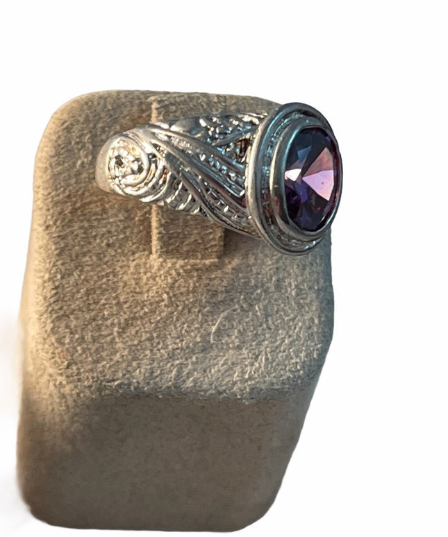 Sterling silver 925 amethyst ornate design ring