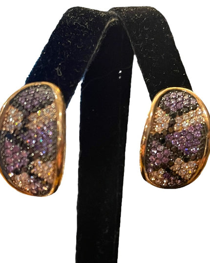 Sterling silver 925 Rose gold purple clear black crystal fancy dangle earrings