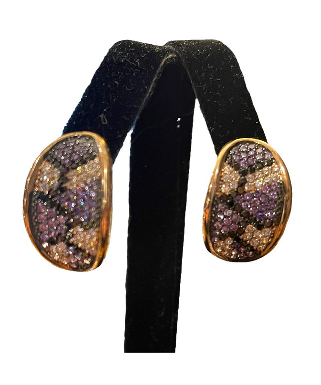 Sterling silver 925 Rose gold purple clear black crystal fancy dangle earrings