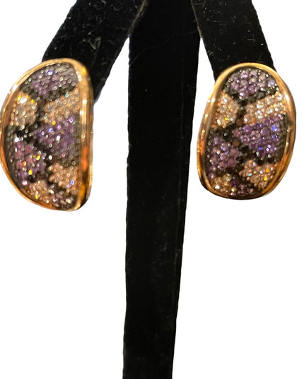 Sterling silver 925 Rose gold purple clear black crystal fancy dangle earrings
