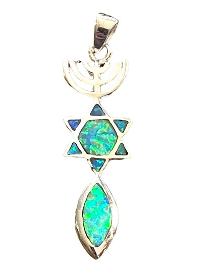 Sterling silver 925 fire opal Star of David Jewish pendant Jerusalem Mes…