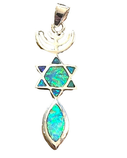 Sterling silver 925 fire opal Star of David Jewish pendant Jerusalem Mes…