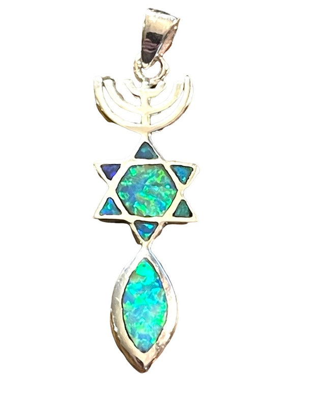 Sterling silver 925 fire opal Star of David Jewish pendant Jerusalem Mes…