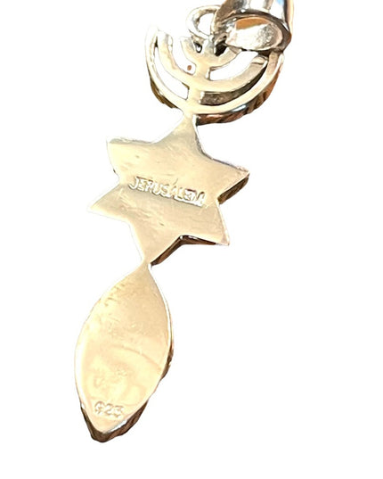 Sterling silver 925 fire opal Star of David Jewish pendant Jerusalem Mes…