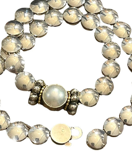 Lagos Caviar 925 Sterling silver 18k Gold Mabe Pearl Disc HEAVY necklace Vintage